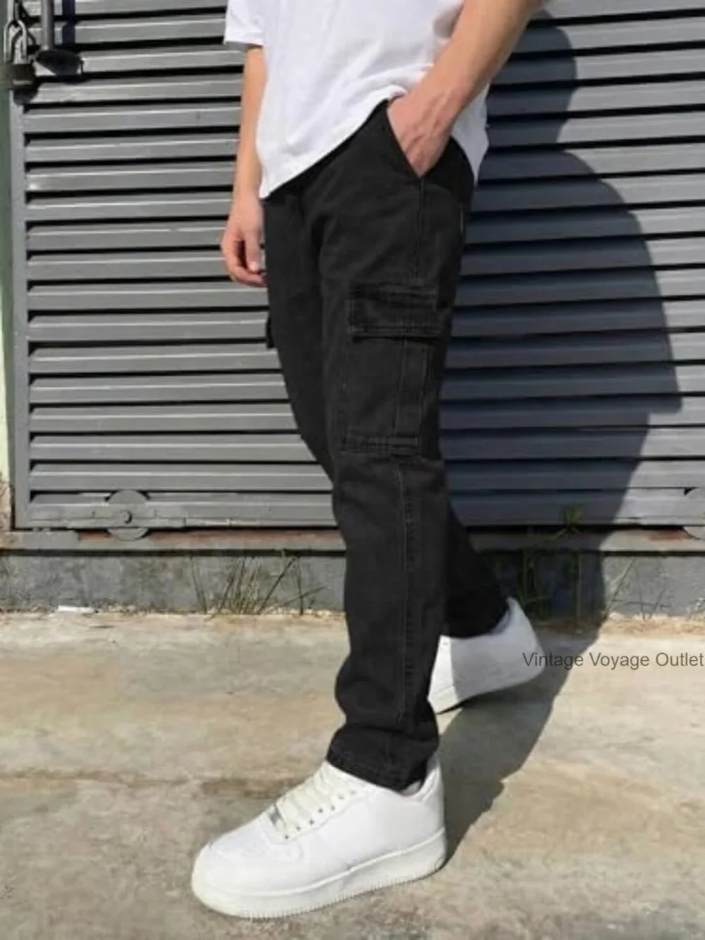 Men's Elastic Waist Cargo Jeans Stretch Denim Relaxed Fit with Drawstring